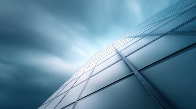 Futuristic Skyscraper with Glass Reflection in Dramatic Sky Captured from Low Angle Perspective, Urban Architecture and Modern Design Concept - Powered by Adobe