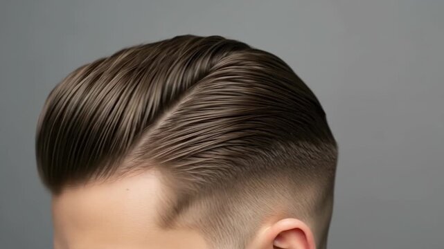 Stylish evolution of a modern men's haircut showcasing trendy side part and fade