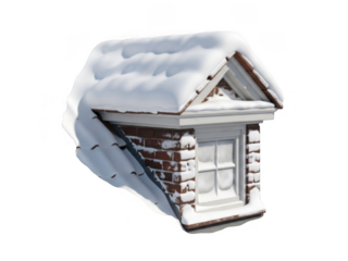 Cozy winter cabin miniature covered in fresh snow isolated transparent background