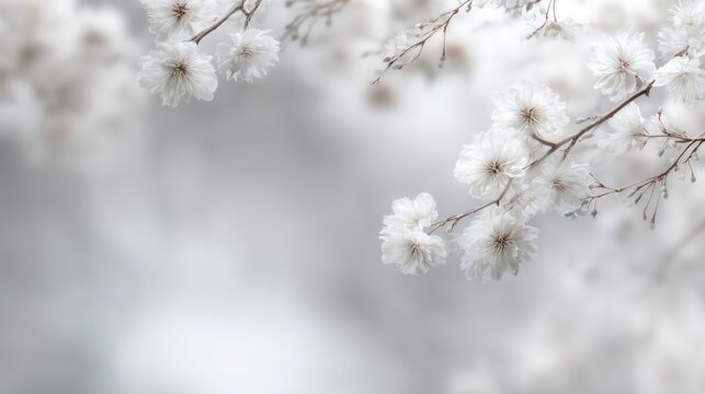 White flowers bloom in spring during daylight on a blurred background with soft light around in a peaceful garden. Cloud dancer trend color 2026 - Powered by Adobe
