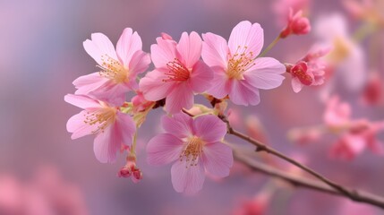 Obraz premium Delicate Pink Cherry Blossoms in Springtime Bloom Against Soft Blurred Background for Nature and Floral Photography Enthusiasts