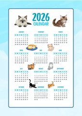 calendar for 2026 with cute cat