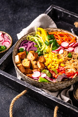 Vegan healthy poke bowl with tofu