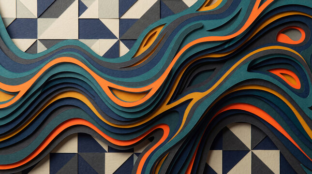 Colorful layers of paper create flowing shapes and geometric patterns that highlight craftsmanship and creativity in a unique art display