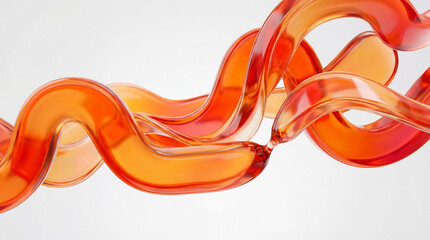 Colorful transparent waves made of resin twist and turn against a light background in an abstract composition showcasing fluid movement and texture