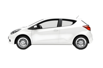 White compact car small size passenger vehicle isolated on white background Side view