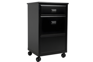 Black Three Framed Design Workshop Fullsize file cabinet with casters isolated on a white background PNG image