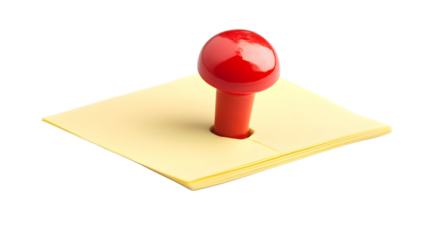 yellow sticky post it note with red pushpin isolated on white