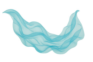 Aqua blue flowing fabric creating wavy abstract shapes moving dynamically on a transparent background