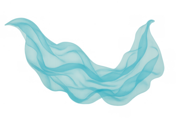 Aqua blue flowing fabric creating wavy abstract shapes moving dynamically on a transparent background