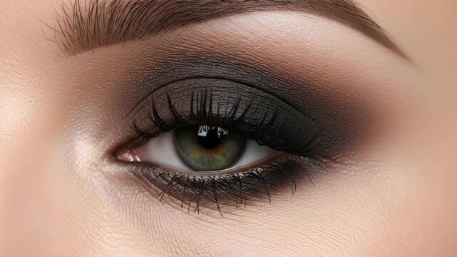 Dramatic eye makeup transformation with smokey eye and shimmer