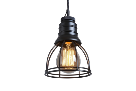 industrial metal cage pendant light hanging lamp edison bulb lightinglamp isolated on a white backgroundthis has clipping path