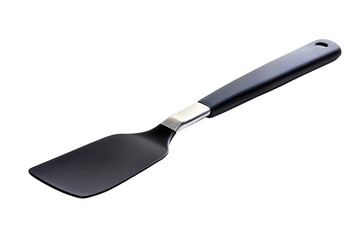 One metal spatula with black handle isolated on white