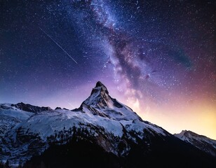 majestic snowy mountain peak milky way milky way photography th