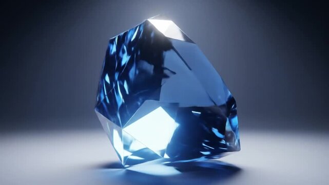 Captivating blue diamond rotating slowly under soft lighting for jewelry presentation