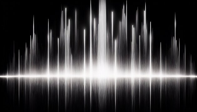 abstract vertical white light streaks on black background resembling equalizer peaks ideal for album cover or techno concert poster