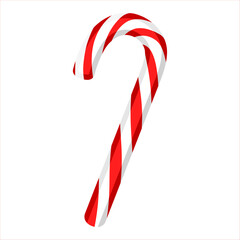 Christmas candy cane with red and white stripes isolated on white  background. Template for greeting card on Christmas and New Year. Sweet stick for New Year. Vector illustration flat designed
