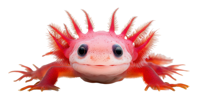 Axolotl with Feathery Gills on Transparent Background