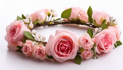 pink roses flower crown isolated on a white background detailed photo