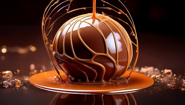 a chocolate sphere created using molecular gastronomy techniques is designed to dissolve when hot caramel is poured over it unveiling a dessert inside