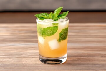Close-up of mojito cocktail with lime and mint