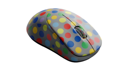 Colorful polka dot computer mouse adding a playful touch to your workspace design theme on transparent background
