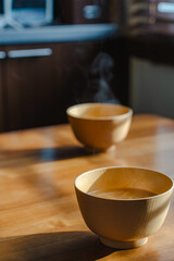 Steaming miso soup morning
