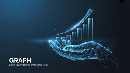 A stylized representation of financial growth, showcasing a hand cradling a rising bar graph