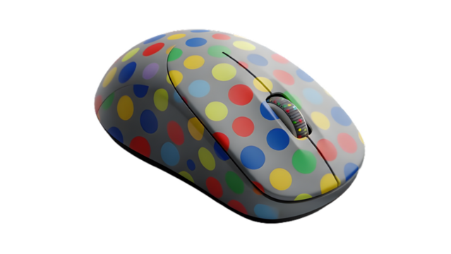 Colorful polka dot computer mouse adding a playful touch to your workspace design theme on transparent background