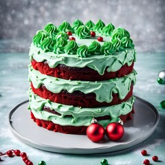 Red Velvet Cake with Green Frosting
