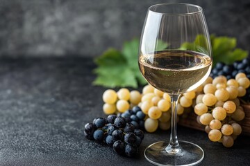 Wine And Grapes On Wooden Table In Kitchen Close-Up