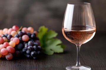 Wine Glass With Green Grapes On Wooden Tabletop
