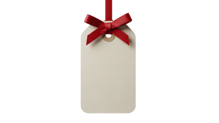 Blank gift tag with red ribbon perfect for holiday or christmas promotion