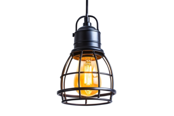 industrial metal cage pendant light hanging lamp edison bulb lightinglamp isolated on a white backgroundthis has clipping path