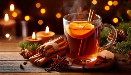 warm spiced drink on wooden table