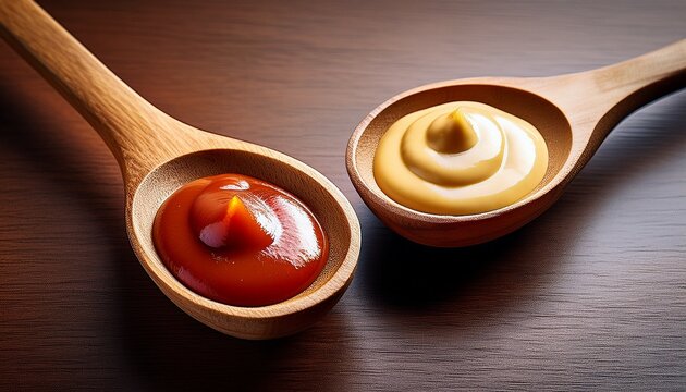 two sauces in wooden spoons