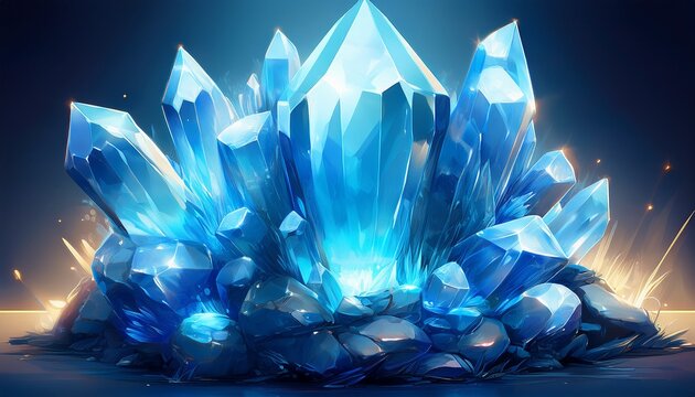 blue crystal cluster glowing gemstones abstract background