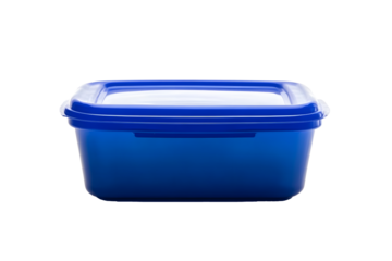 Empty blue plastic lunch container isolated on white background