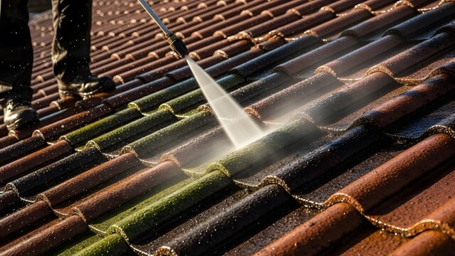 Roof Pressure Washing Service &ndash; Power Wash Tile Roof Moss and Dirt Removal