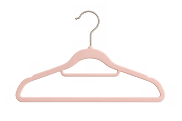 Pink velvet clothes hanger, a household item creating order in the wardrobe and providing efficient clothing storage