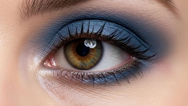 Blue eyeshadow transformation with dramatic blink in high definition