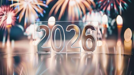 Shiny 2026 numbers celebrating future events with fireworks background