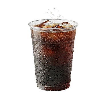 Iced Cola Drink in a Clear Plastic Cup soda beverage isolated on a transparent background