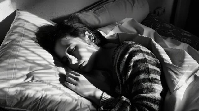 Person reclining in bed with sun casting intricate patterns