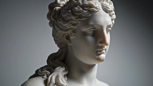 Classical marble bust sculpture of female figure with elegant features and curly hair