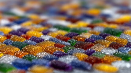 Fototapeta premium Abstract colorful texture of glistening beads in various shapes creating a vibrant non-representational artistic background for creative projects