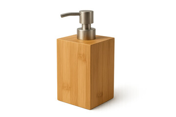 Obraz premium Bamboo soap dispenser with stainless steel pump for personal care, hygiene and bathroom decor on transparent background