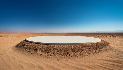 circular platform in a vast desert landscape under a clear blue sky during midday