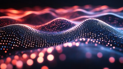 Stunning digital wave abstract background with glowing particles and dynamic lines, perfect for technology and science presentations or modern website designs