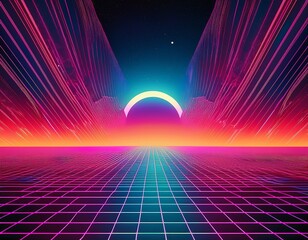 retro futuristic grid synthwave poster background